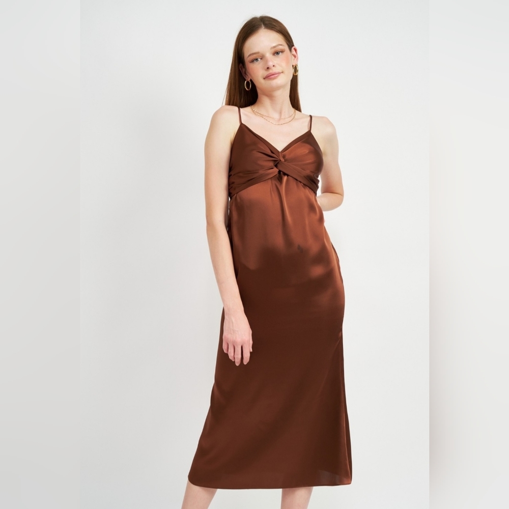 Satin midi/maxi brown dress